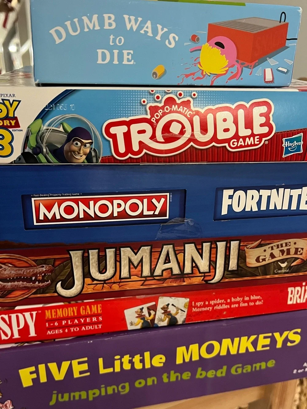6 Board Game Lot – Fortnite Monopoly, Jumanji, Toy Story 3 Trouble & More